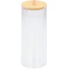Organisateur cosmétique forme cylindrique transparent couvercle bambou