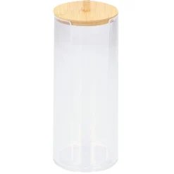 Organisateur cosmétique forme cylindrique transparent couvercle bambou