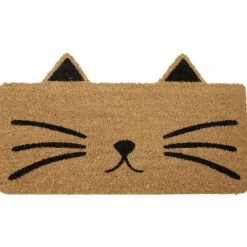 Paillasson coco imprimé chat avec oreilles marron et noir 70x40cm