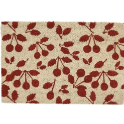 Paillasson coco imprimé fleurs rouges