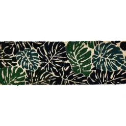 Paillasson coco imprimé tropical feuille monstera vert noir