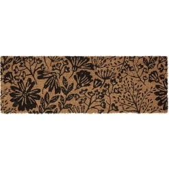 Paillasson coco motif floral noir marron 75x25 cm