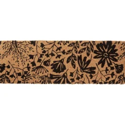 Paillasson coco motif floral noir marron 75x25 cm
