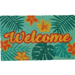 Paillasson coco motifs feuilles et fleurs