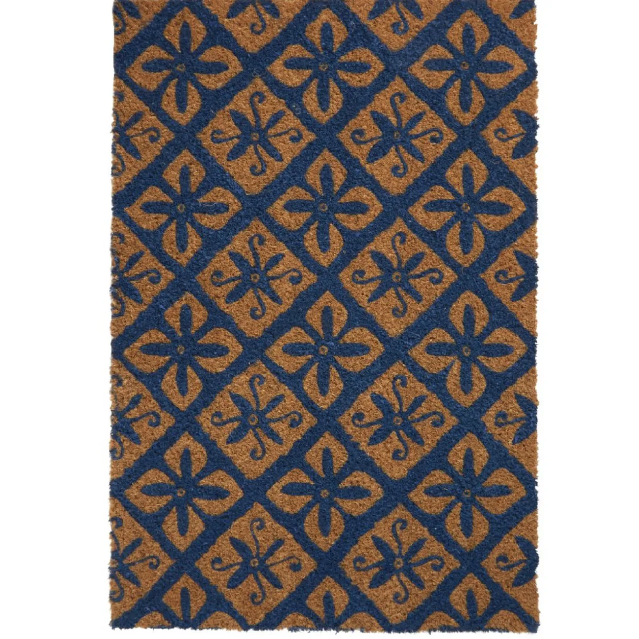 Paillasson coco rectangulaire naturel motif floral baroque