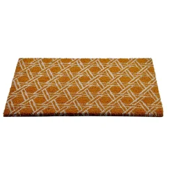 Paillasson coco rectangulaire orange forme géométrique blanc