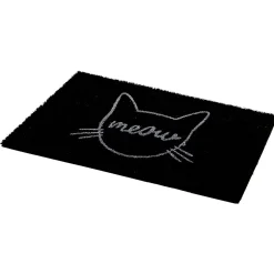 Paillasson coco rectangulaire noir motif tête de chat meow