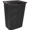 Panier à linge avec poignées et couvercle design rotin noir 50 L