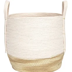 Panier déco Bora Bora naturel et rose grand modèle