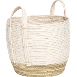 Panier déco Bora Bora naturel et rose modèle moyen