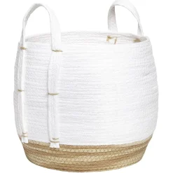 Panier déco Bora Bora naturel et blanc grand modèle