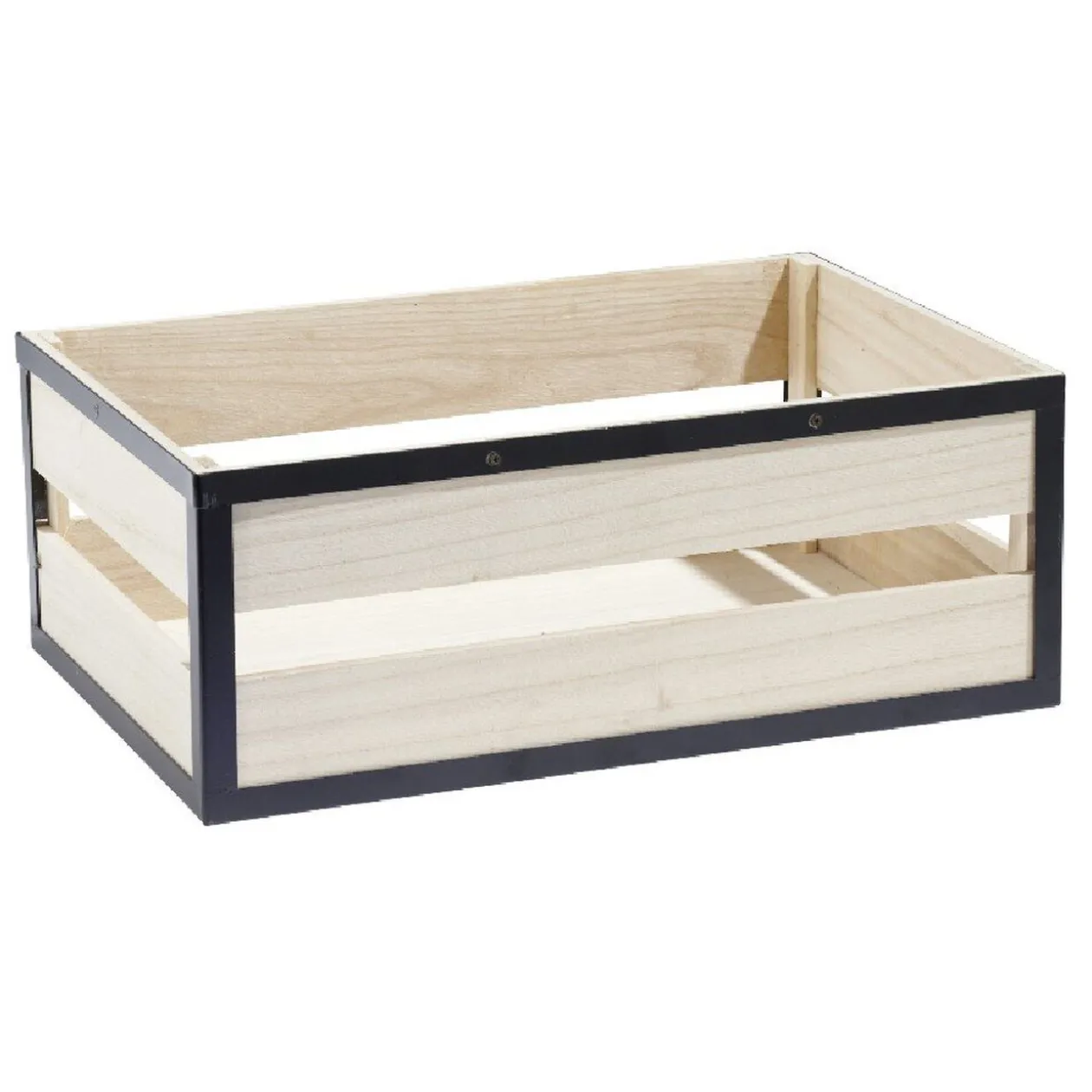 Panier déco caisse en bois naturel et noir grand modèle