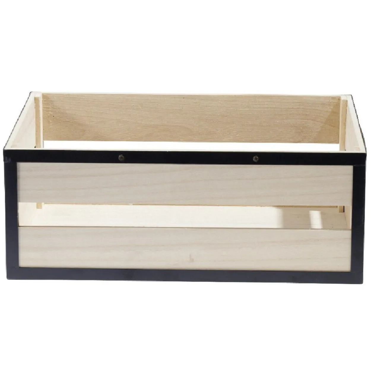 Panier déco caisse en bois naturel et noir grand modèle