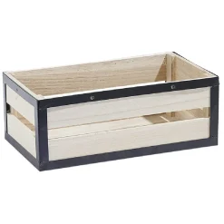 Panier déco caisse en bois naturel et noir petit modèle