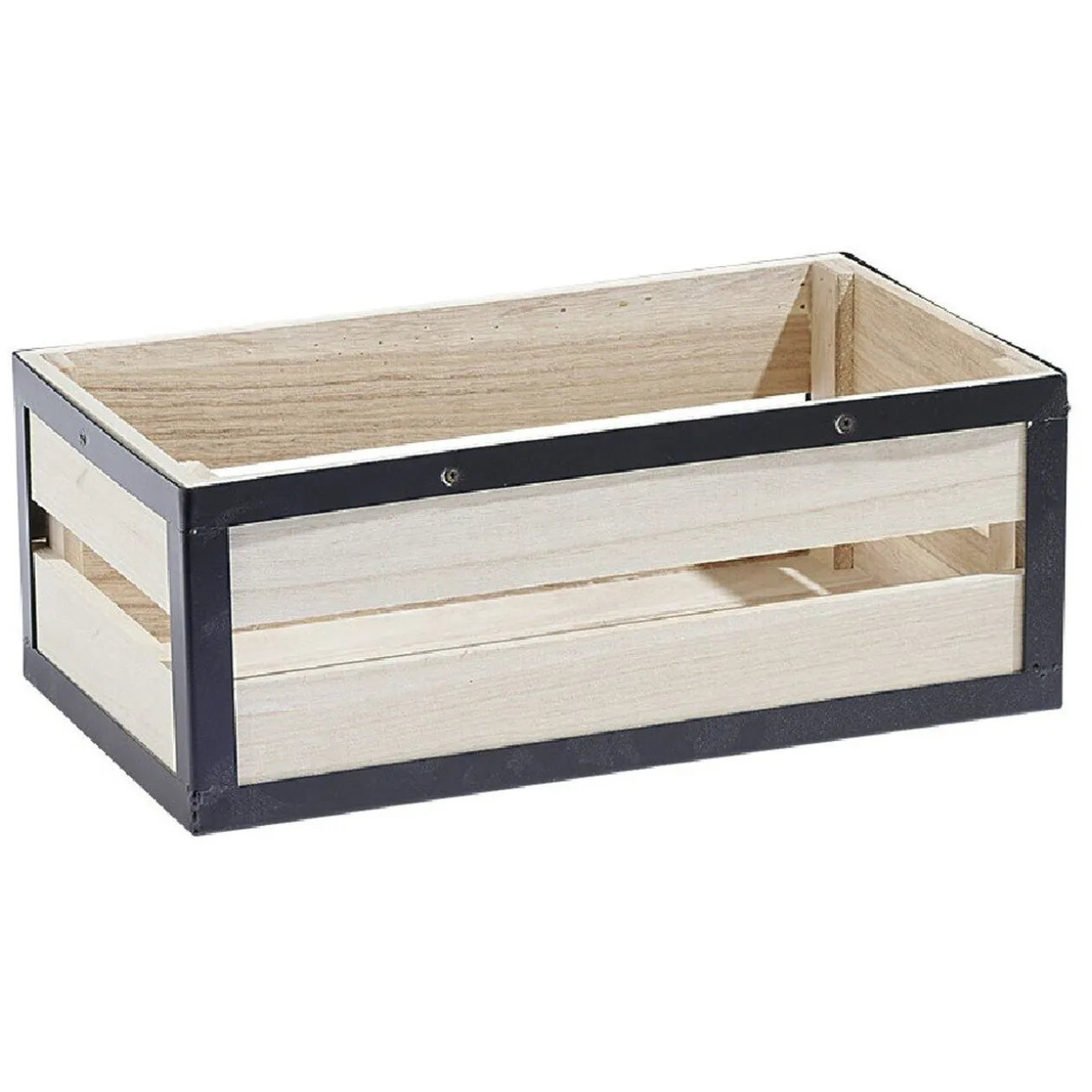 Panier déco caisse en bois naturel et noir petit modèle