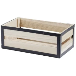 Panier déco caisse en bois naturel et noir petit modèle