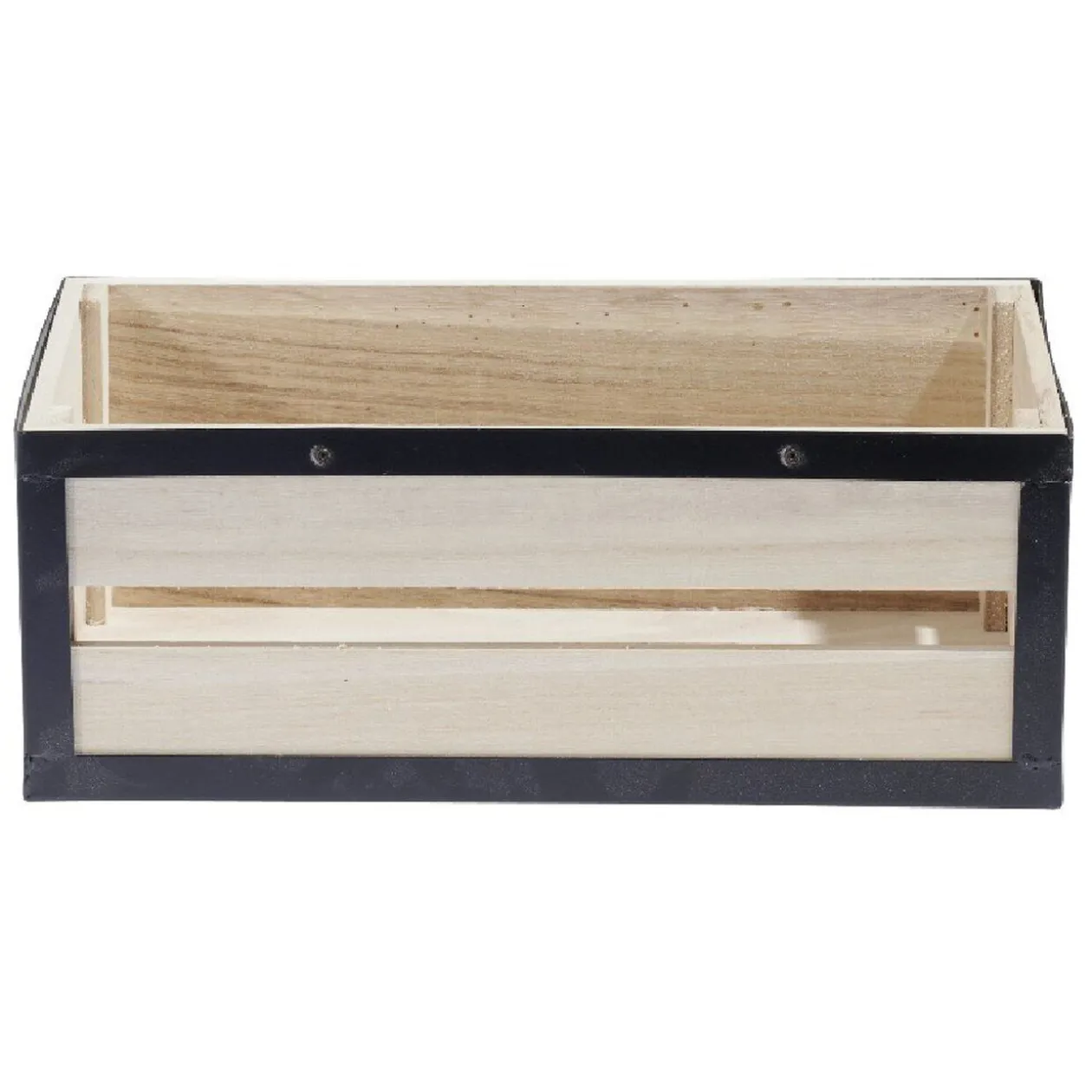 Panier déco caisse en bois naturel et noir petit modèle