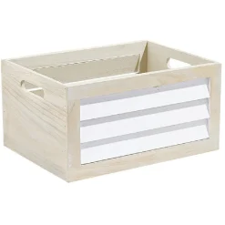 Panier déco caisse en bois naturel et blanc grand modèle
