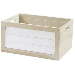 Panier déco caisse en bois naturel et blanc grand modèle