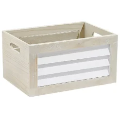 Panier déco caisse en bois naturel et blanc modèle moyen