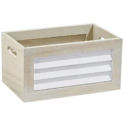 Panier déco caisse en bois naturel et blanc petit modèle
