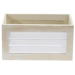 Panier déco caisse en bois naturel et blanc petit modèle