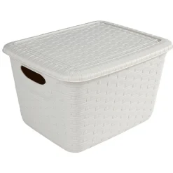 Panier de rangement effet tressé avec couvercle gris 14,8 L