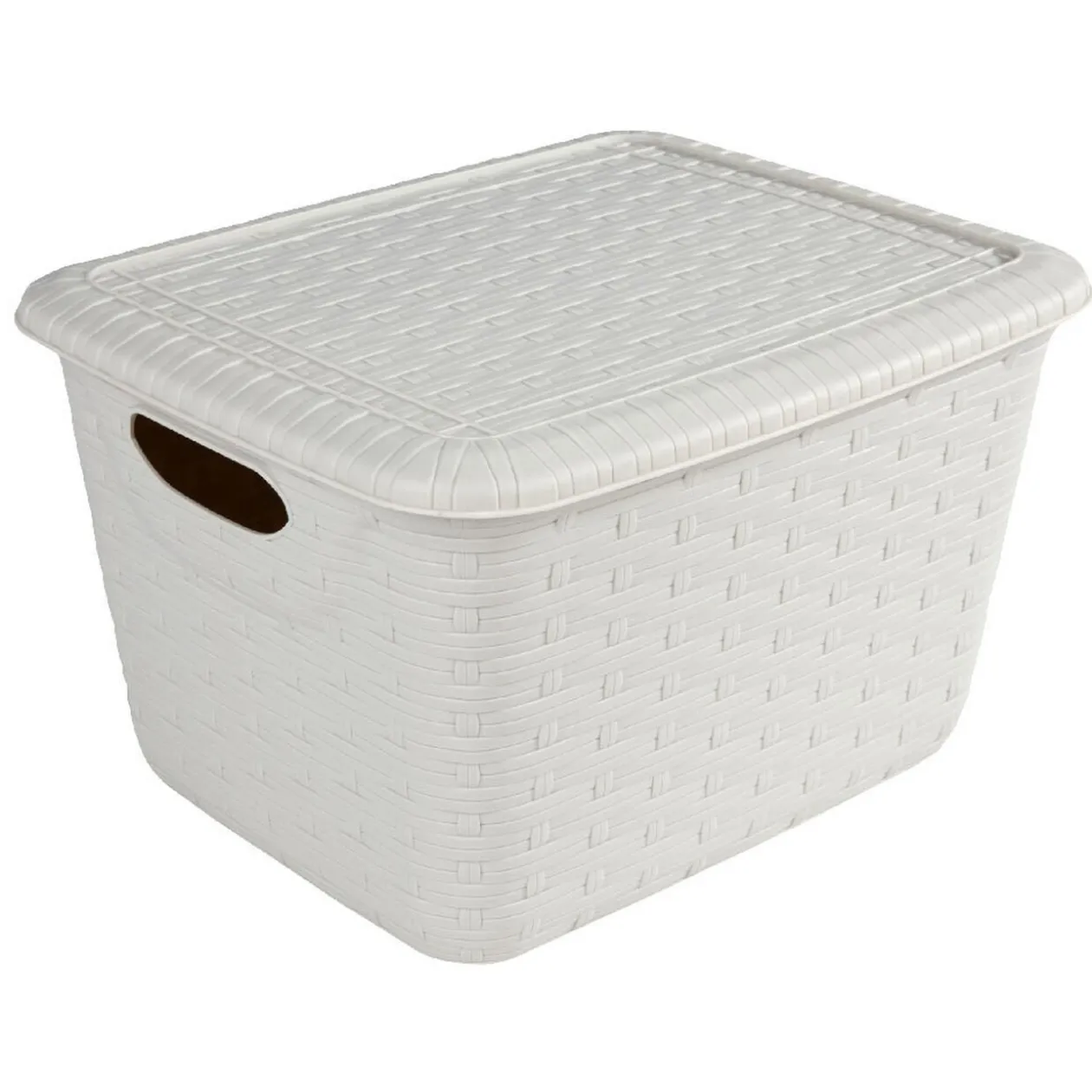 Panier de rangement effet tressé avec couvercle gris 14,8 L