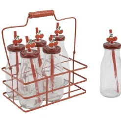 Panier et 6 bouteilles design cerise