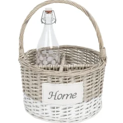 Panier osier porte bouteilles blanc et naturel
