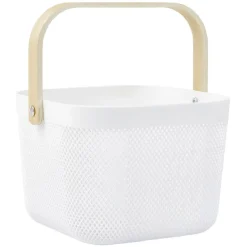 Panier plastique avec anse blanc et naturel - L24 x l24 x H18 cm