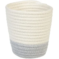 Panier rond bohème coton blanc gris