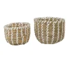 Panier rond imitation bois tressé beige x2