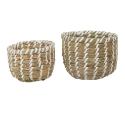 Panier rond imitation bois tressé beige x2