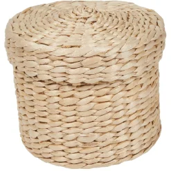 Panier rond imitation bois tressé avec couvercle x3