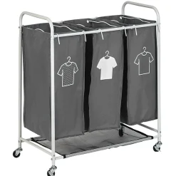 Panière à linge 3 compartiments à roulettes