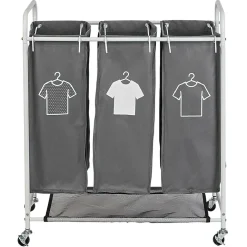 Panière à linge 3 compartiments à roulettes