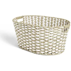 Panière à linge 41L 58xH28x43cm jonc de mer beige et blanc