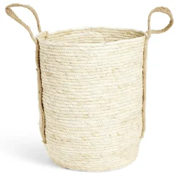 Panière à linge ronde 43L Ø36xH40cm en fibre de maïs beige