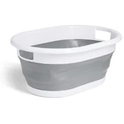 Panière à linge rétractable 54x23x39cm plastique blanc et gris