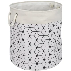 Panière à linge souple 72L motifs géométriques polyester beige