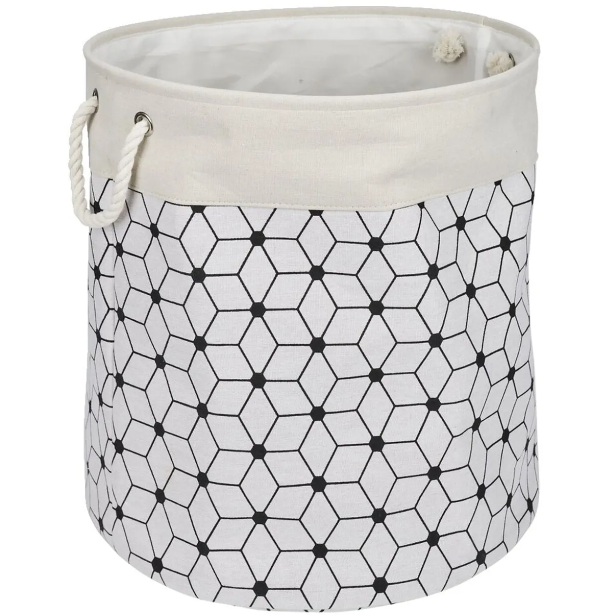 Panière à linge souple 72L motifs géométriques polyester beige