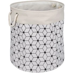 Panière à linge souple 72L motifs géométriques polyester beige