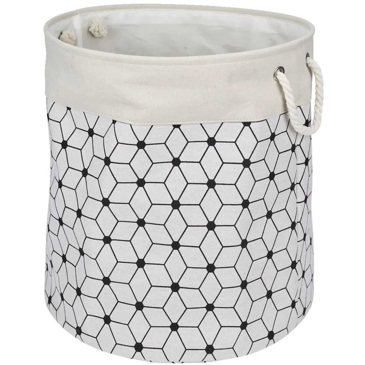 Panière à linge souple 72L motifs géométriques polyester beige