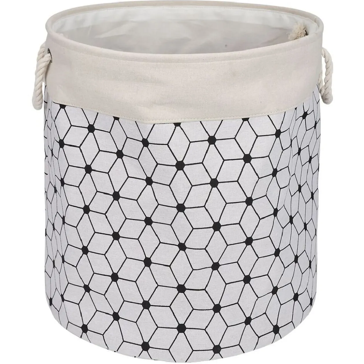 Panière à linge souple 72L motifs géométriques polyester beige