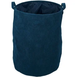 Panière à linge souple 56L polyester effet velours côtelé bleu