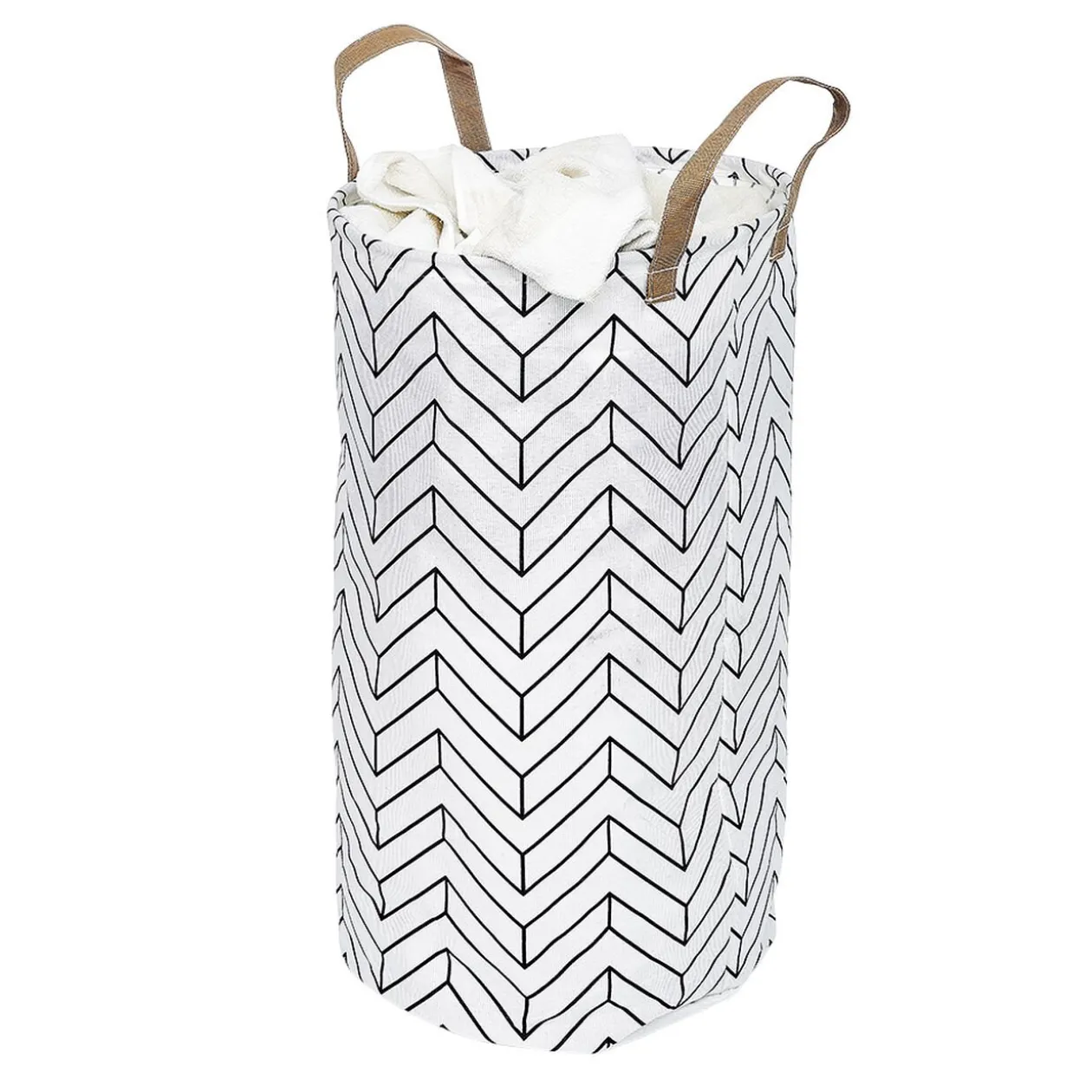 Panière à linge souple motif géométrique blanc et noir Ø35xH60cm 60L