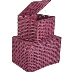 Panière avec couvercle aubergine x2