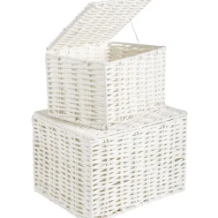 Panière avec couvercle blanche x2