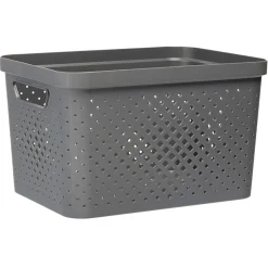 Panière bac de rangement ajouré gris 16 L